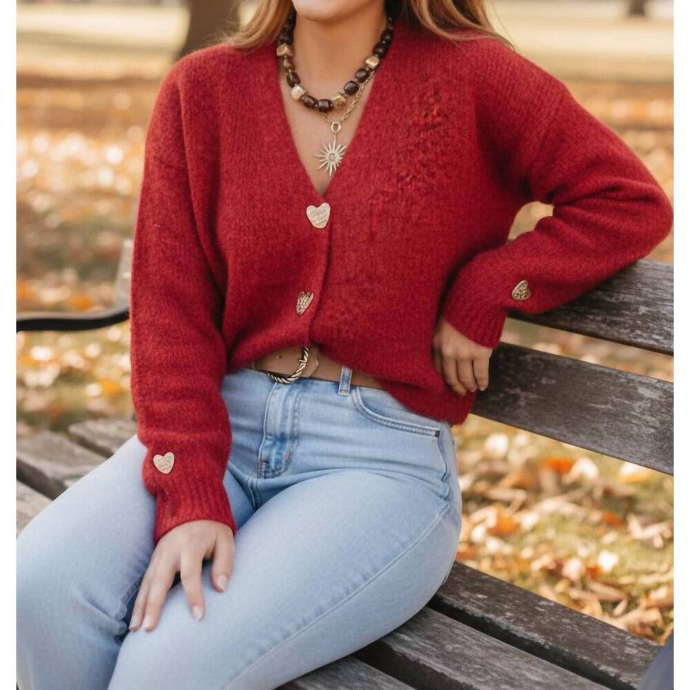 NEW JUNIPER BLVD heartland v neck cardigan in red